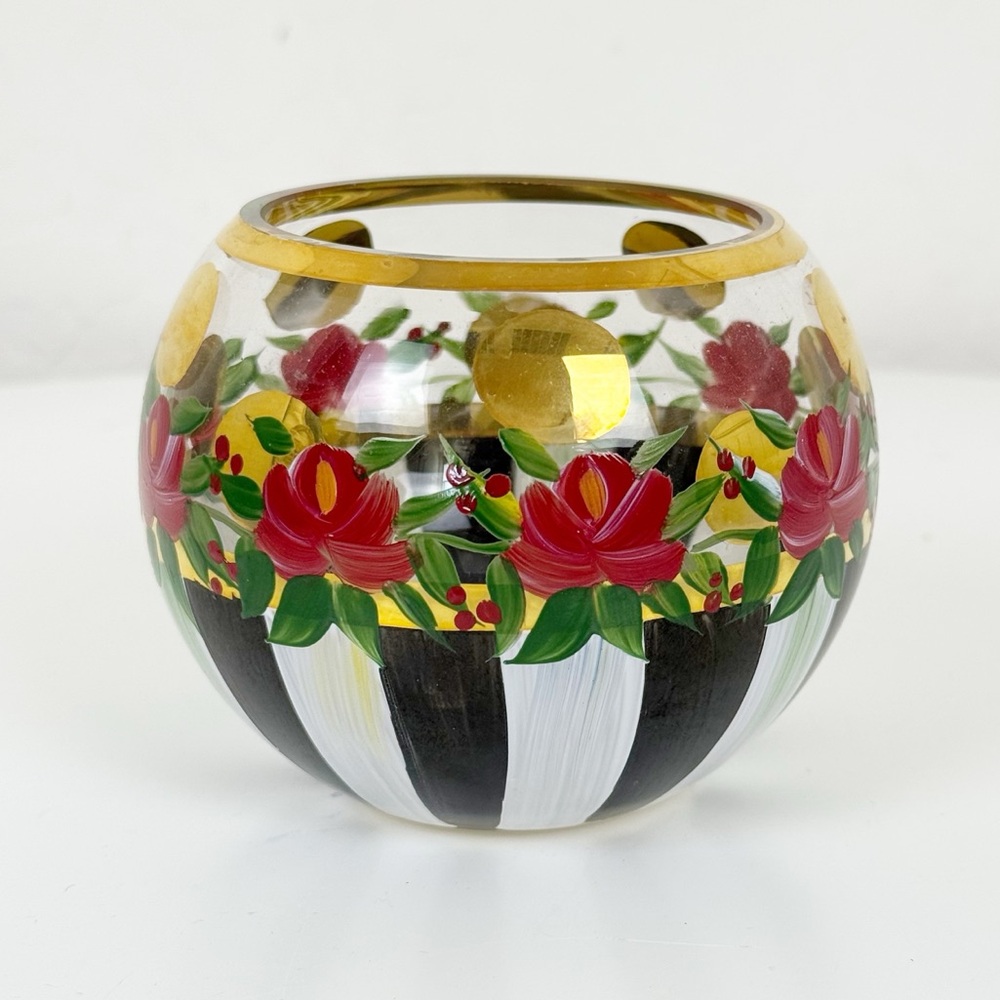 Mackenzie Childs Heirloom Rose Bowl Vase Hand Painted- Retired Rare